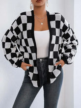 Checkered Open Front Long Sleeve Cardigan Woman Outerwear