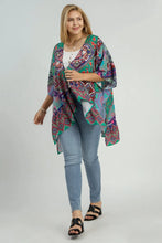 Umgee Full Size Mixed Print Ruffle Hem Open Front Cover Up Plus Size