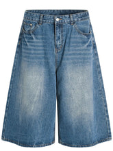 Men's Wide Leg Relaxed Fit Denim Shorts Blue