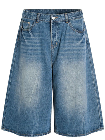 Men's Wide Leg Relaxed Fit Denim Shorts Blue
