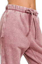 Pink zenana acid wash fleece sweatpants with drawstring waistband tassel side pockets and comfortable fit
