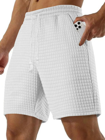 Men's Full Size Drawstring Textured Shorts Plus Size White