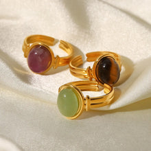 Vintage Natural Stone Gold Plated Adjustable Ring Matcha Green One Size