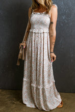 Ruffled Smocked Printed Sleeveless Maxi Dress Floral Woman Maxi Dress