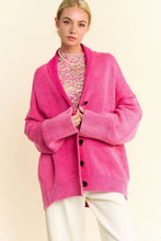Davi & Dani Shawl Collar Ribbed Detail Button Up Cardigan Hot Pink