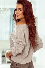 Ribbed Round Neck Drop Shoulder Long Sleeve Top Woman Blouses