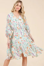 Lime 'N' Chili Floral Cinched Waist Balloon Sleeve V-Neck Dress Casual Dresses