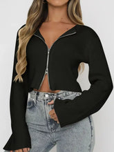 Ribbed Zip-Up Cropped Cardigan Cardigans