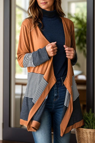 Striped Open Front Long Sleeve Cover Up Orange