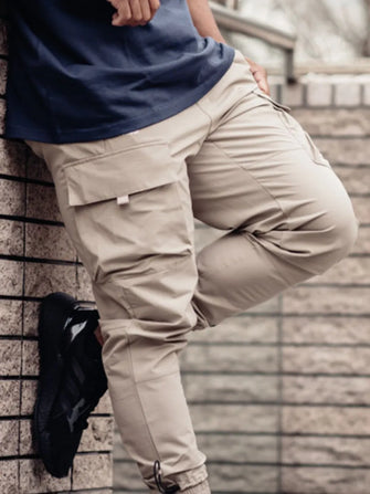 Men's Plus Size Drawstring Pants with Cargo Pockets Mocha