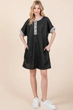 Casual Contrast Trim Henley Dress Casual Dresses