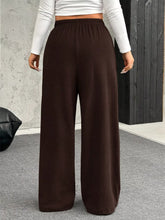 Brown full size drawstring wide leg pants with elastic waistband designed for plus size comfort and style