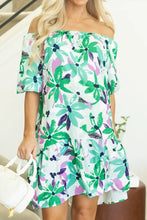 Floral Print Shirred Square Neck Loose Fit Mini Dress Casual Dresses