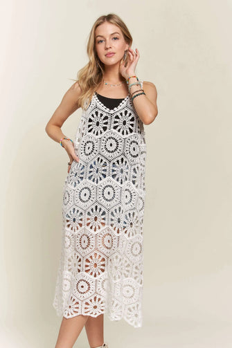 ADORA Crochet Cover-Up Tunic Top WHITE Woman Outerwear