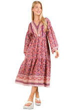 VERY J Floral Printed Boho V-Neck Balloon Sleeve Dress Casual Dresses