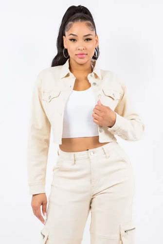 American Bazi Laced Back Cropped Jacket Ivory Woman Outerwear