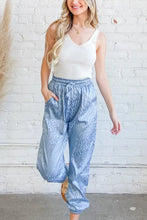And the why satin leopard print joggers in light blue machine wash cold satin with elastic waistband and drawstring