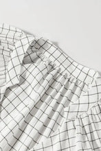 Frill Plaid Notched Balloon Sleeve Mini Dress Woman Casual Dress