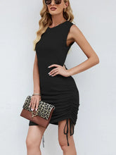 Ruched Round Neck Sleeveless Dress Black Casual Dresses