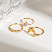 3 Piece Stainless Steel Rhinestone Sunburst Crown Ring