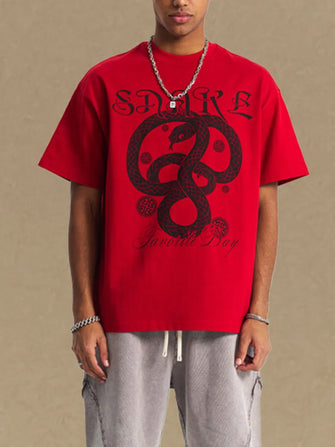 Men's Graphic Round Neck Half Sleeve T-Shirt Red