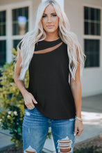 Ribbed Round Neck Cutout Top Black S