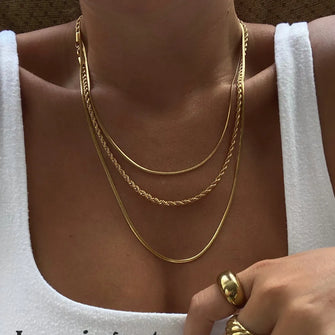 18K Gold-Plated Titanium Steel Three-Layered Necklace Gold One Size