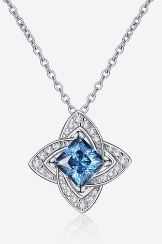 1 Carat Moissanite Floral Pendant Necklace Sky Blue One Size