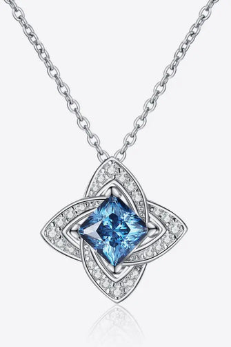 1 Carat Moissanite Floral Pendant Necklace Sky Blue One Size Necklaces