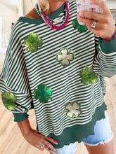 Stripe Lucky Clover Drop Shoulder Sweatshirt Dark Green