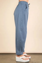 Light blue very j solid barrel comfy woven pants with elastic waistband and drawstring for relaxed fit