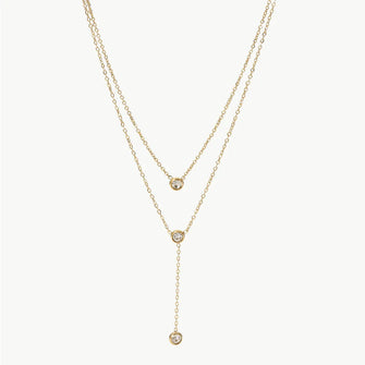Stainless Steel Zircon Double-Layered Necklace Gold One Size