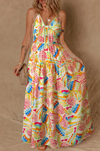 Abstract Print Spaghetti Strap Piping Detail Maxi Dress Woman Maxi Dress