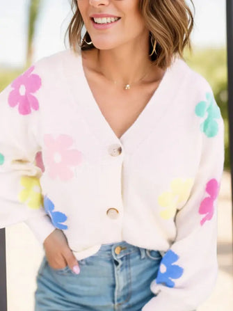 Plus Size Flower Button Up Long Sleeve Cardigan Blush Pink Woman Outerwear