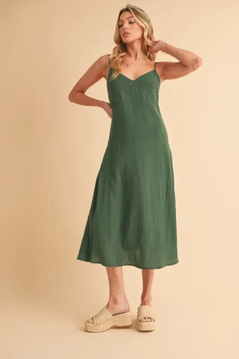 Aemi+Co Side Button Midi Cami Dress EMERALD Casual Dresses
