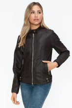 Snobbish Faux Leather Biker Jacket with Side Zip Pockets Woman Outerwear