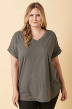 Mittoshop Full Size V-Neck Rolled Short Sleeve T-Shirt Woman T Shirts