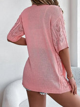 Pink lace openwork half sleeve cardigan for women