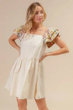 BiBi Flower Embroidered Floral Print Sleeve Dress Casual Dresses