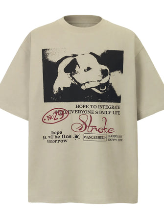Men's Dog Graphic Short Sleeve T-Shirt Apricot