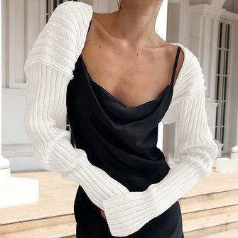 Long Sleeve Knit Bolero White One Size