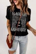Graphic Cuffed Sleeve Round Neck Tee Woman T Shirts