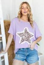 HOPELY Leopard Star Patch Short Sleeve T-Shirt Woman T Shirts
