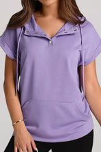 Drawstring Quarter Snap Cap Sleeve Hoodie Woman Sweatshirts