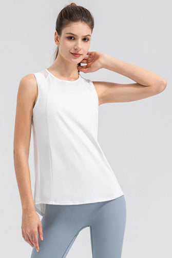Round Neck Wide strap Active Tank White
