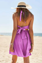 Davi & Dani Smocking Halter Neck Tie Open Back Mini Dress Woman Dress