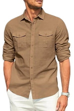 Men's Plus Size Button Down Collared Neck Long Sleeve Shirt Taupe