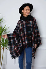 Shiny Turtleneck Plaid Raw Hem Sweater Black