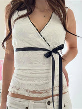 Devine Ribbon Tied Lace Surplice Tank Tanks & Camis