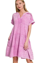 Zenana Washed Double Gauze Raw Edge V-neck Dress BRIGHT MAUVE Casual Dresses